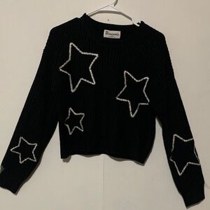 No Boundaries Black Knit Sweater with White Accents